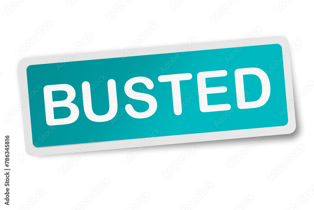 Busted square sticker isolated on white Busted square sticker isolated on white