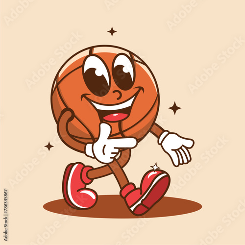 Vector illustration of cartoon retro basketball character with funny face, perfect for, stickers, posters, t-shirts, mascots, logos, etc