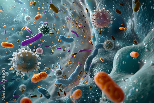 microscopic menace 3d rendering of dangerous bacteria viruses and microorganisms photo