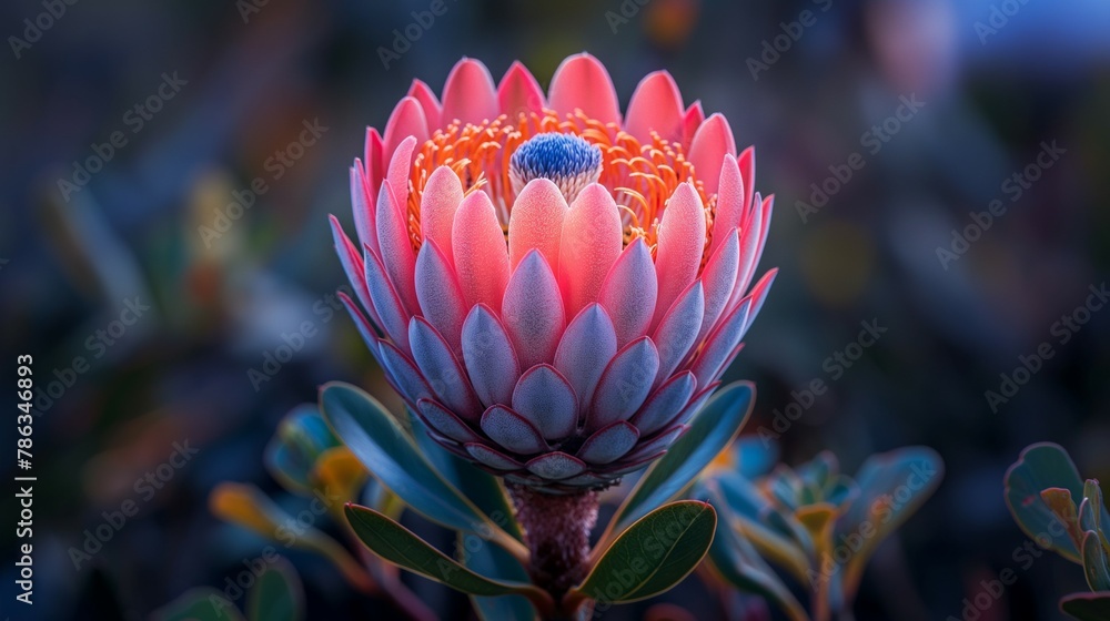 bight pink protea flower. bight pink protea flower.