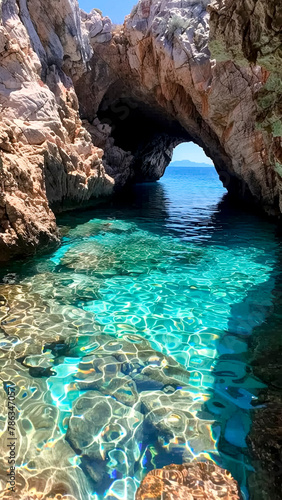 Captivating Sea Cave with Crystal Clear Waters. Coastal Exploration, Natural Beauty, Oceanic Serenity.