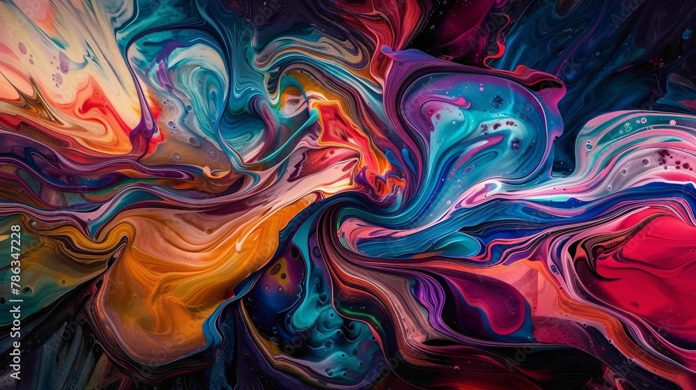 Swirling lines of various paint colors merging and mixing in an artistic manner.
