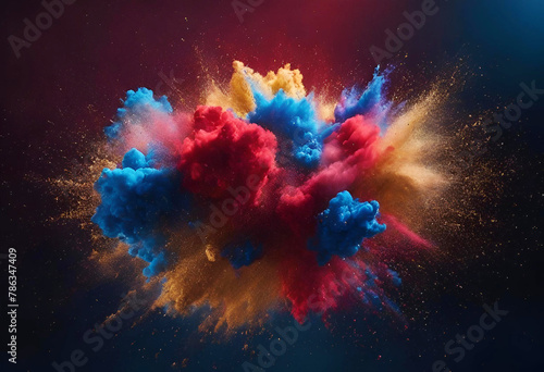 Colorful powder paint explosion. abstract background, isolated and artistic colorful smoke dust texture