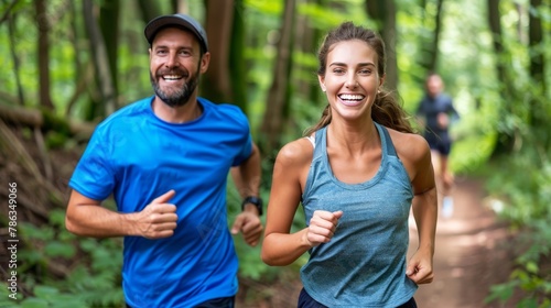 Active european couple enjoying a healthy lifestyle by running together for fitness and happiness