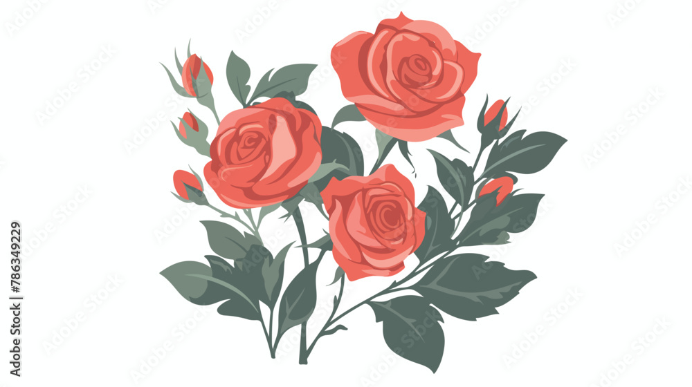 Rose bouquet decorative icon flat vector isolated on white