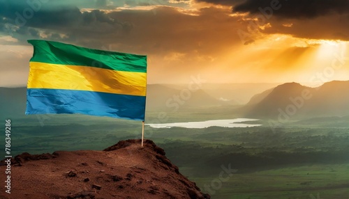 The Flag of Gabon On The Mountain.