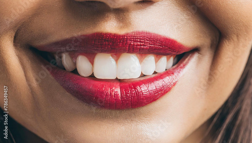 close-up shot of a woman's mouth with red lipstick