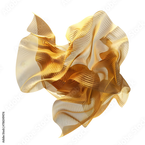 Luminous Drift: Silky Yellow Fabric Floating, Isolated on Transparent Background photo