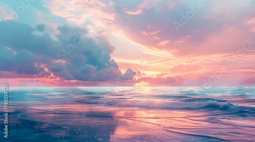Pastel Painted Seascape Sunset over Tranquil Ocean Waves at Dusk for Smartphone Wallpapers © TNP