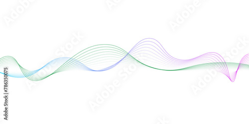 Abstract dots particles flowing wavy colorful isolated on white background.