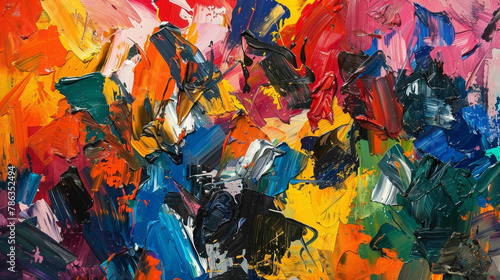 Saturated and intense paint colors blending in a lively and expressive composition.