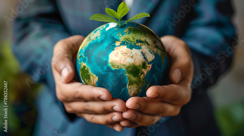 Sustainability nature planet world business, globe in palm of hand, Globe in hand photo