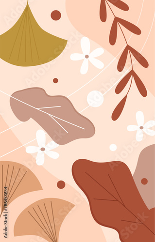 Floral abstract pattern, ginkgo biloba leaves in natural ornament vector illustration