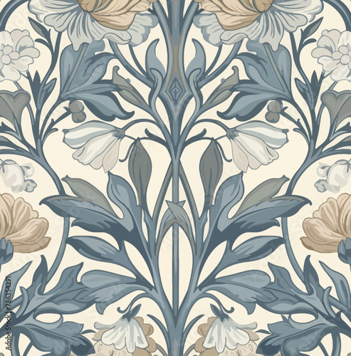 a floral wallpaper with blue and white flowers