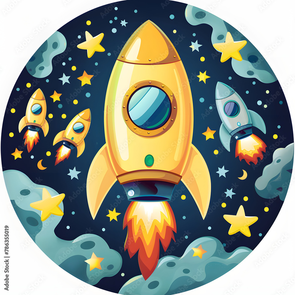 Fototapeta premium A_space_explorer_emoticon_with_rocket_ships_and_alien