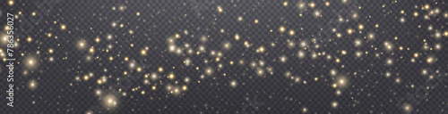 Gold glittering dots, particles, stars magic sparks. Glow flare light effect. Gold luminous points. Vector particles on transparent background.
