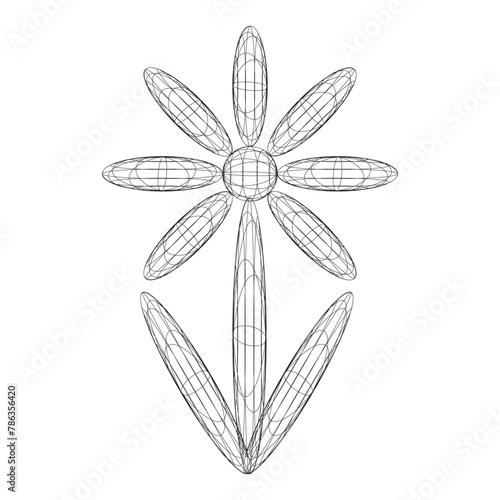 Simple black Wireframe Flower isolated white background. Summer daisy Geometry Shapes. Y2K Abstract vector aesthetic can used template for web Design. EPS 10 