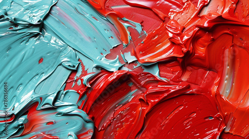 Red and mint bold strokes of paint blending seamlessly.