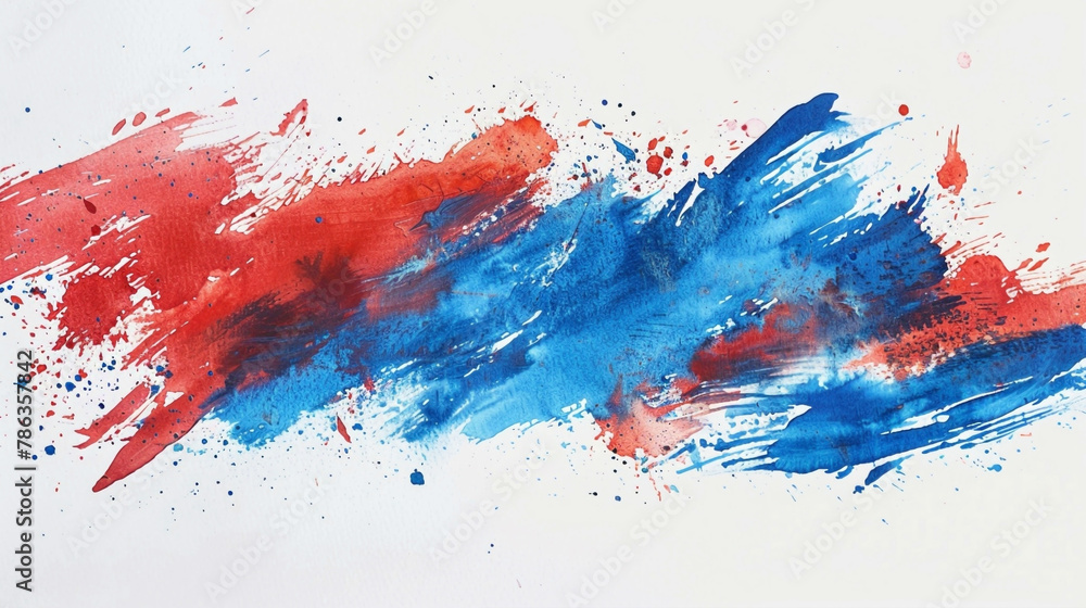 Red and blue paint strokes on a white canvas with a watercolor effect.