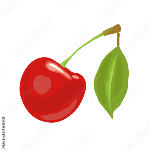 Whole cherry berry with leaf. Vector color icon. Isolated on white © MoreVector