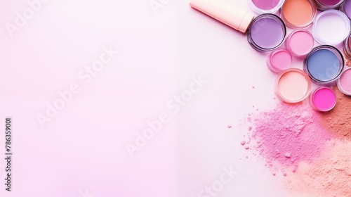 Women cosmetics accessories, makeup and cosmetics on white background, ink palette glamour space collection