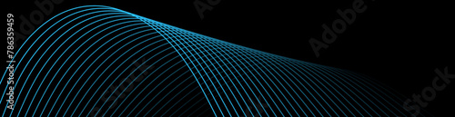 Abstract background with waves for banner. Web banner size. Vector background with lines. Element for design isolated on black. Blue and black gradient. Night  ocean