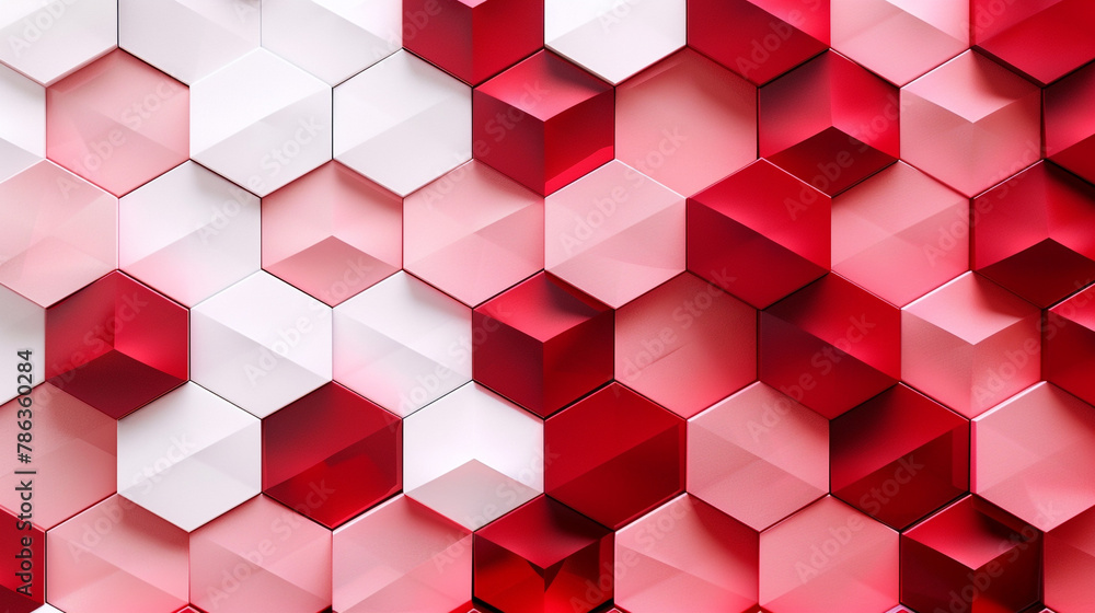 Stark white backdrop with ruby red and blush pink hexagons for a vibrant, balanced abstract. Stark white backdrop with ruby red and blush pink hexagons for a vibrant, balanced abstract.