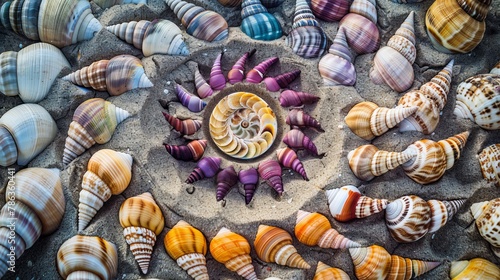 Exotic Seashell Spiral Arrangement Close-up HD Image