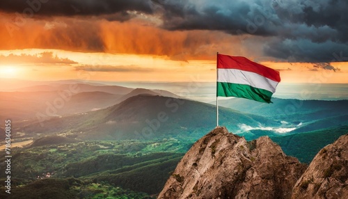 The Flag of Hungary On The Mountain. photo