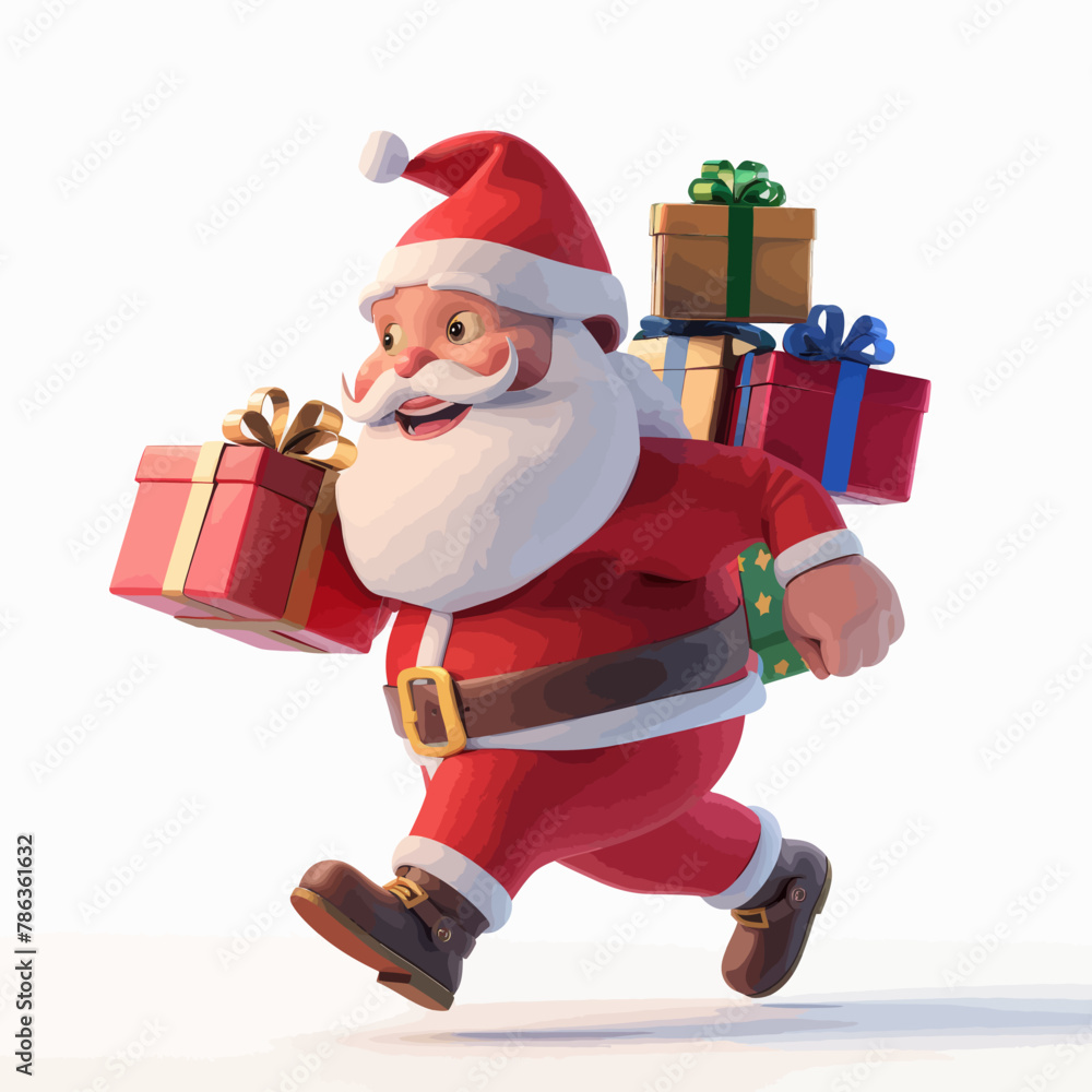 a 3d santa claus running with presents on his back a 3d santa claus running with presents on his back