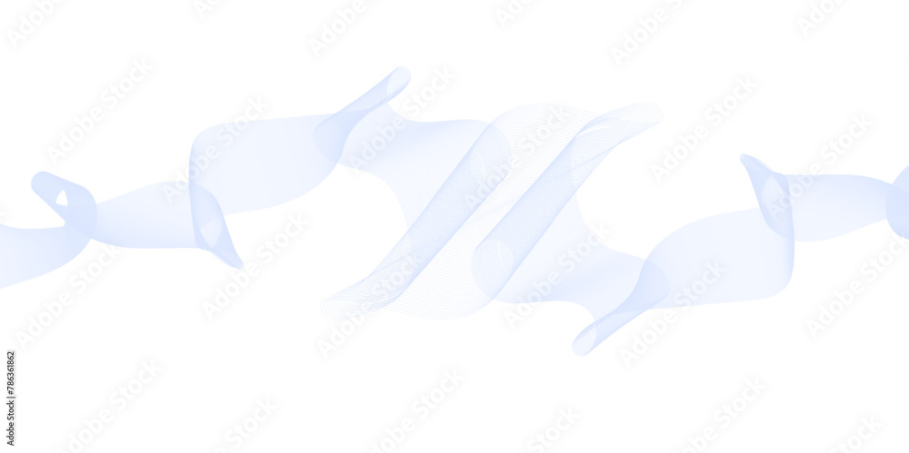 Abstract curved blue long lines on white. Creative line art. Vector illustration. Curved smooth ribbon.