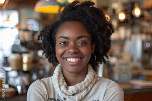 Portrait of a smiling young woman in cafe