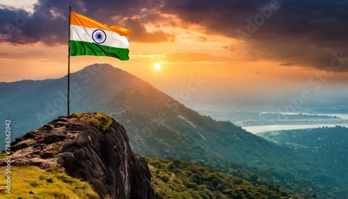 The Flag of India On The Mountain.