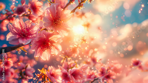 Romantic Cherry Blossoms in Soft Focus, Pink Flowers on a Sunny Day, Symbolizing Spring Renewal © NURA ALAM