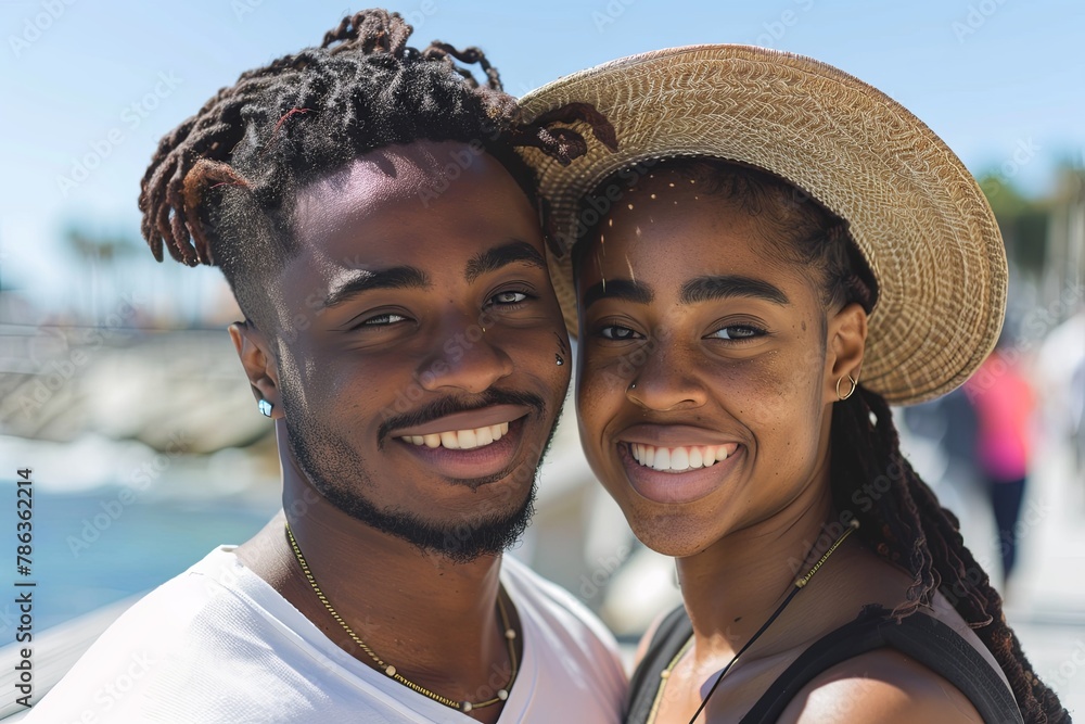 Portrait of a young couple on the boardwalk