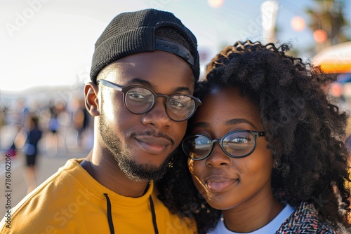 Portrait of a young couple on the boardwalk