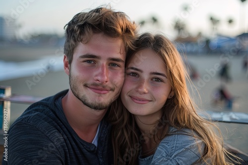 Portrait of a young couple on the boardwalk