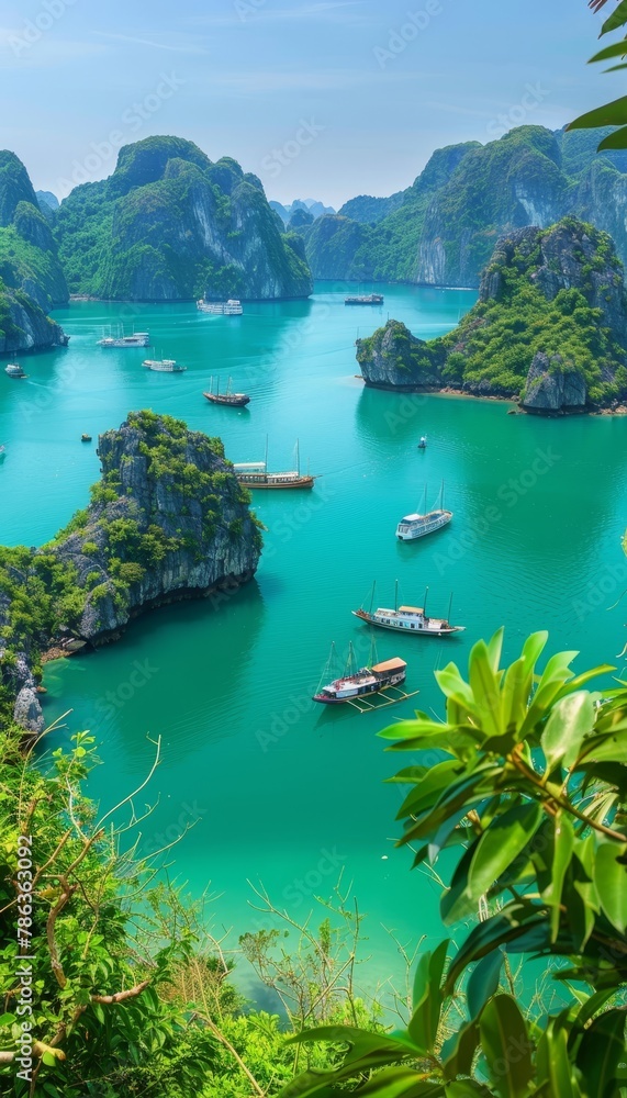 Halong bay  unesco world heritage with limestone islands and emerald waters in vietnam