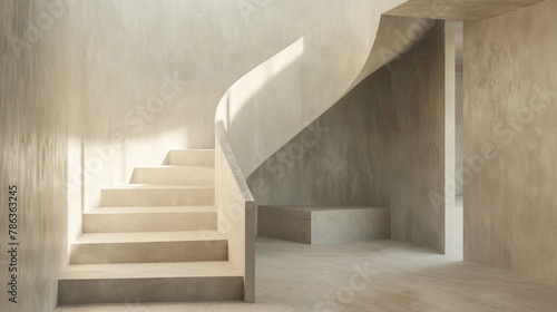 Minimalist staircase in soft beige tones, blending seamlessly into a Scandinavian interior. © ASMAT
