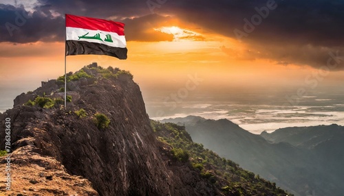 The Flag of Iraq On The Mountain.