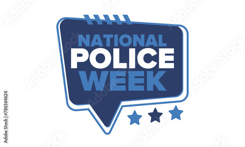 National Police Week in May. Celebrated annual in United States. In honor of the police hero. Police badge and patriotic elements. Officers Memorial Day. Poster, card, banner. Vector illustration