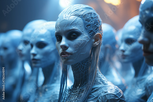Alien young humanoid woman with blue skin, extraterrestrial advanced civilizations of the Universe, star seeds, creatures from other planets,  Sirius, Pleiades