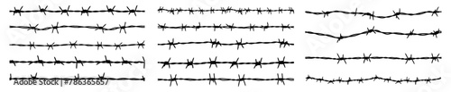 Silhouette of set of barbed wire. trench war elements vector background.
