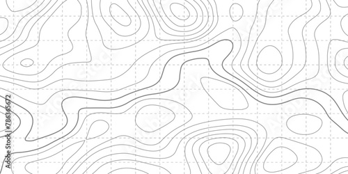 The stylized height of the topographic map contour in lines and contours. The concept of a conditional geography scheme and the terrain path. Black lines on a white background. Vector illustration.