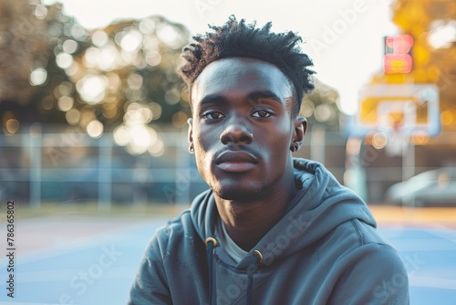 Portrait of a young man on outdoor basketball court