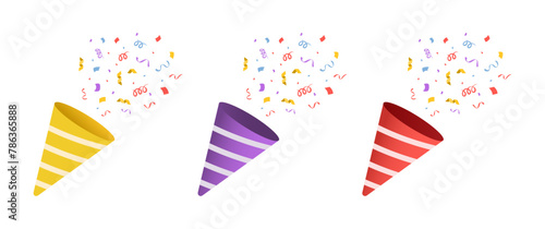 Set of firecrackers and confetti. Firecracker for the holiday. Vector illustration. Isolated. Celebration and fun. Flat style. Elements and shapes