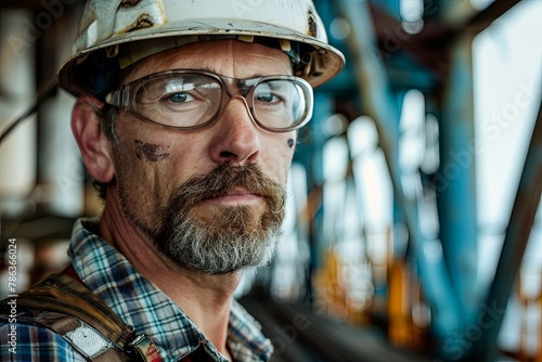 Portrait of a middle aged male worker on oil rig photo
