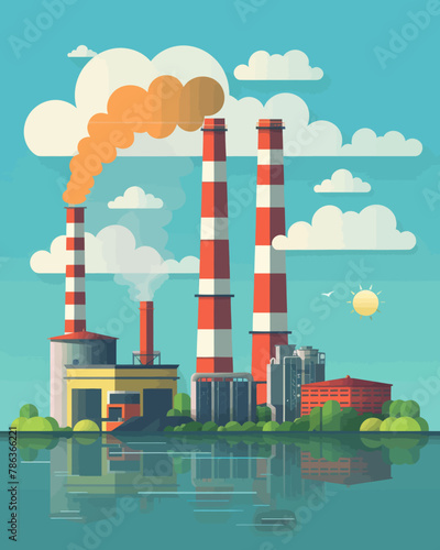 an illustration of a factory with smoke coming out of it