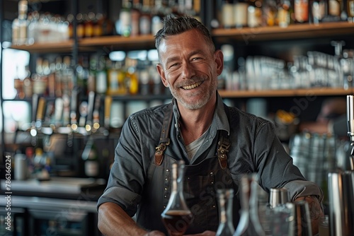 Smiling portrait of a middle aged male barista