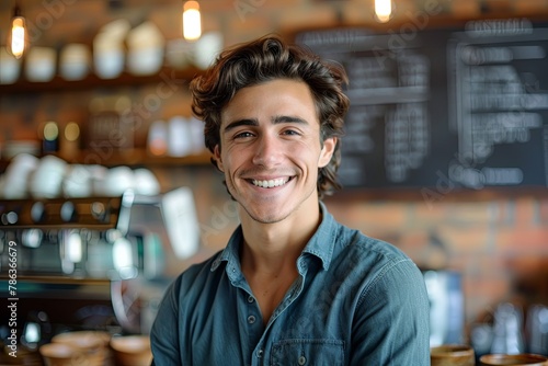 Portrait of a smiling young man in cafe